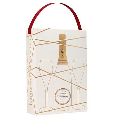 Laurent Perrier La Cuvee Brut Champagne and 2 Branded Flutes Gift boxed